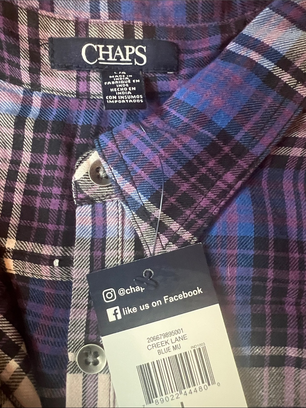 Chaps Women’s Purple Plaid Partial Button-Up Shirt - Picture 2 of 8